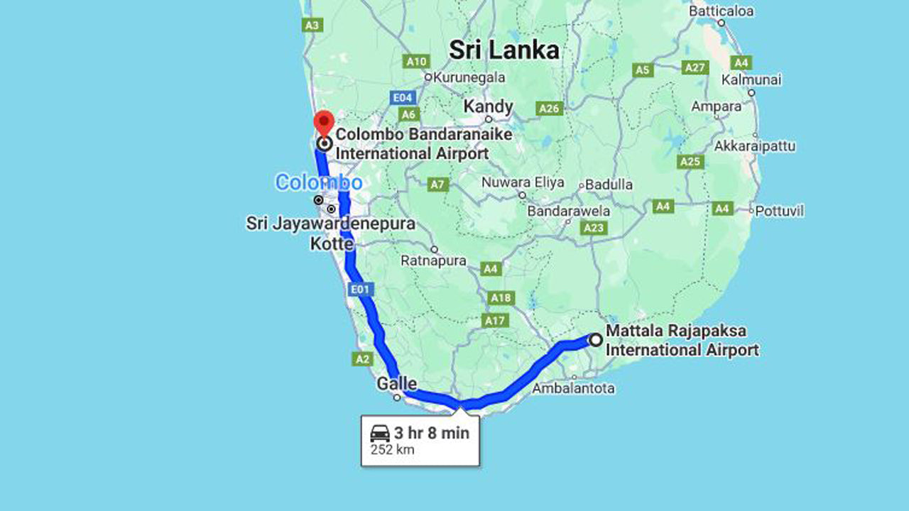 Mattala Airport (HRI) to Colombo Airport (CMB) Private Transfer