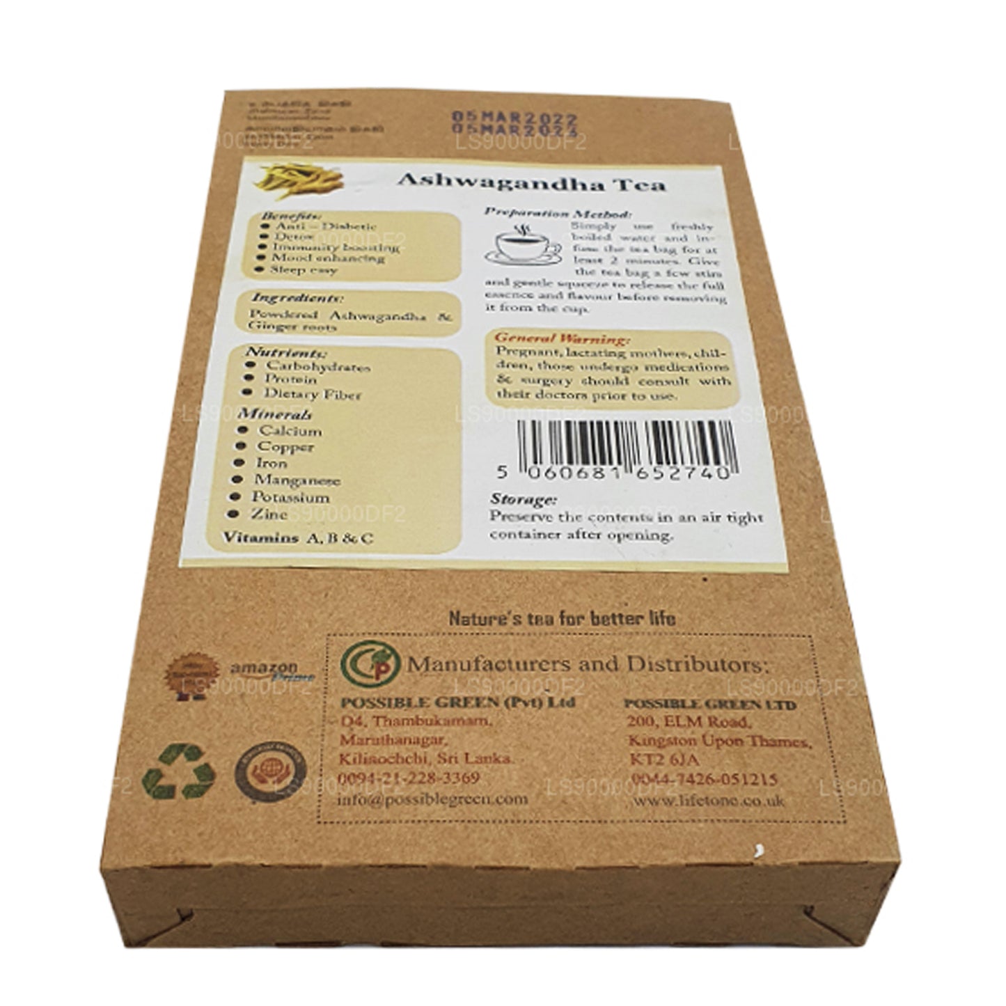 Lifetone Ashwagandha Tea (40g) 20 Tea Bags