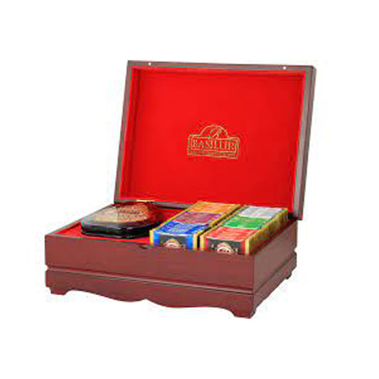 Basilur Luxury Wooden Gift Box with 60 Enveloped Tea Bags & Island of Tea Tin Caddy