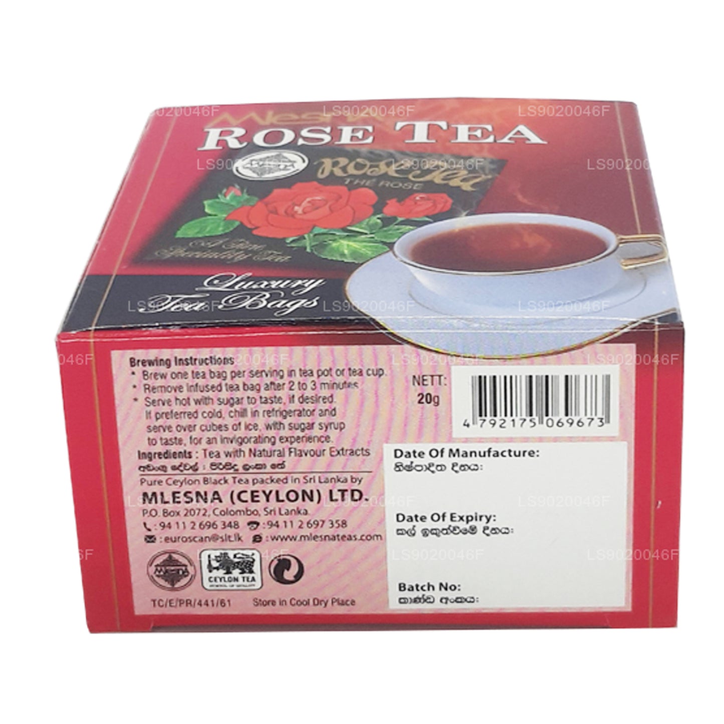 Mlesna Rose Tea (20g) 10 Luxury Tea Bags