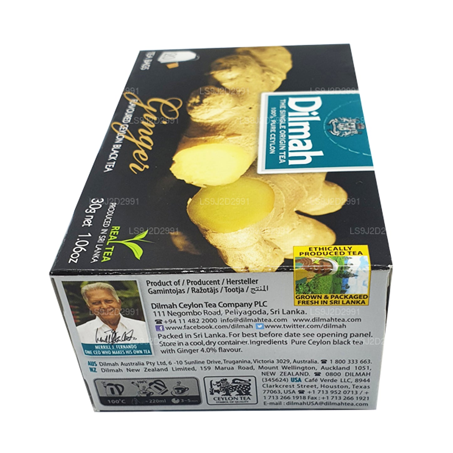 Dilmah Ginger Flavored Black Tea (30g) 20 Tea Bags