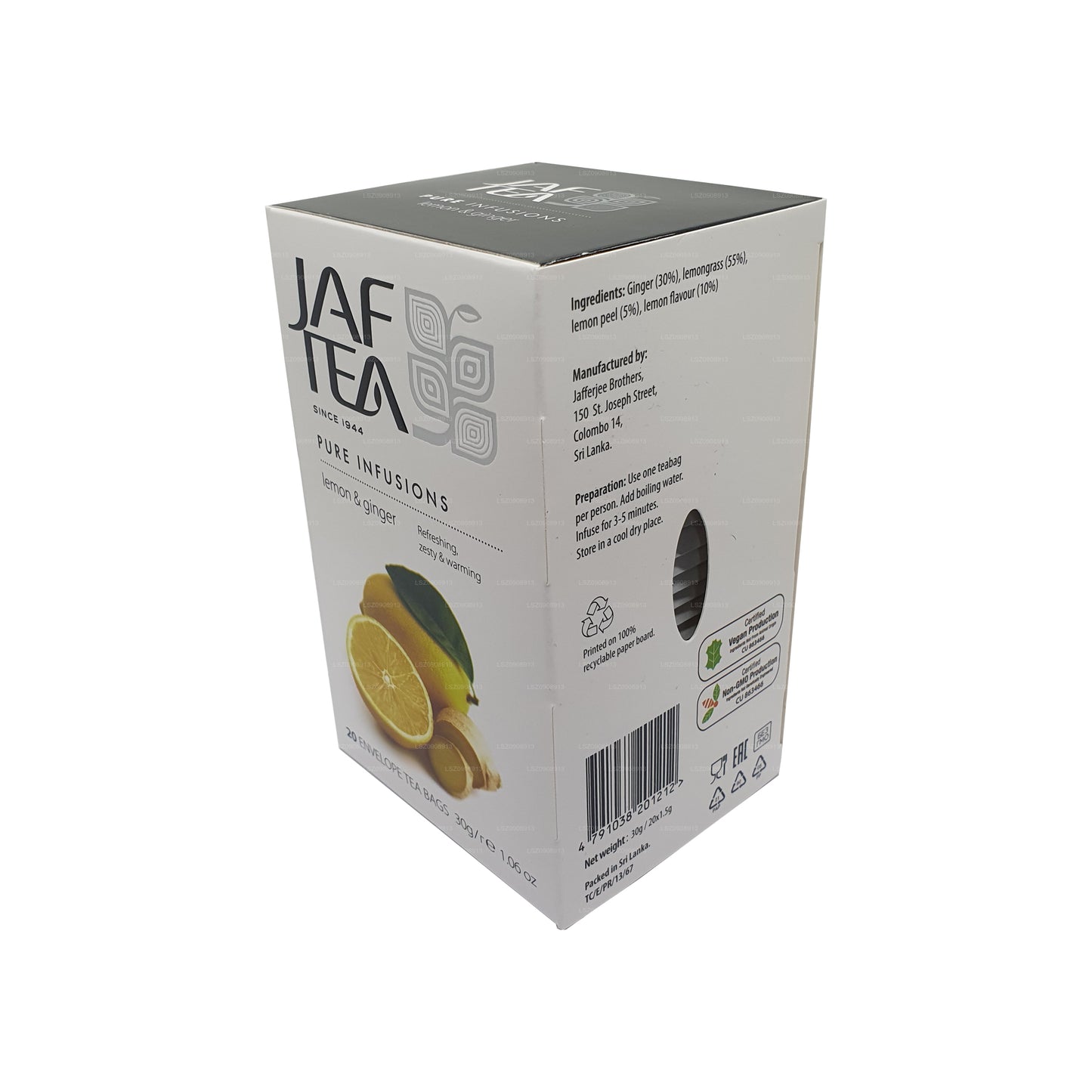 Jaf Tea Pure Infusions Lemon & Ginger Tea (30g) Foil Envelop Tea Bags