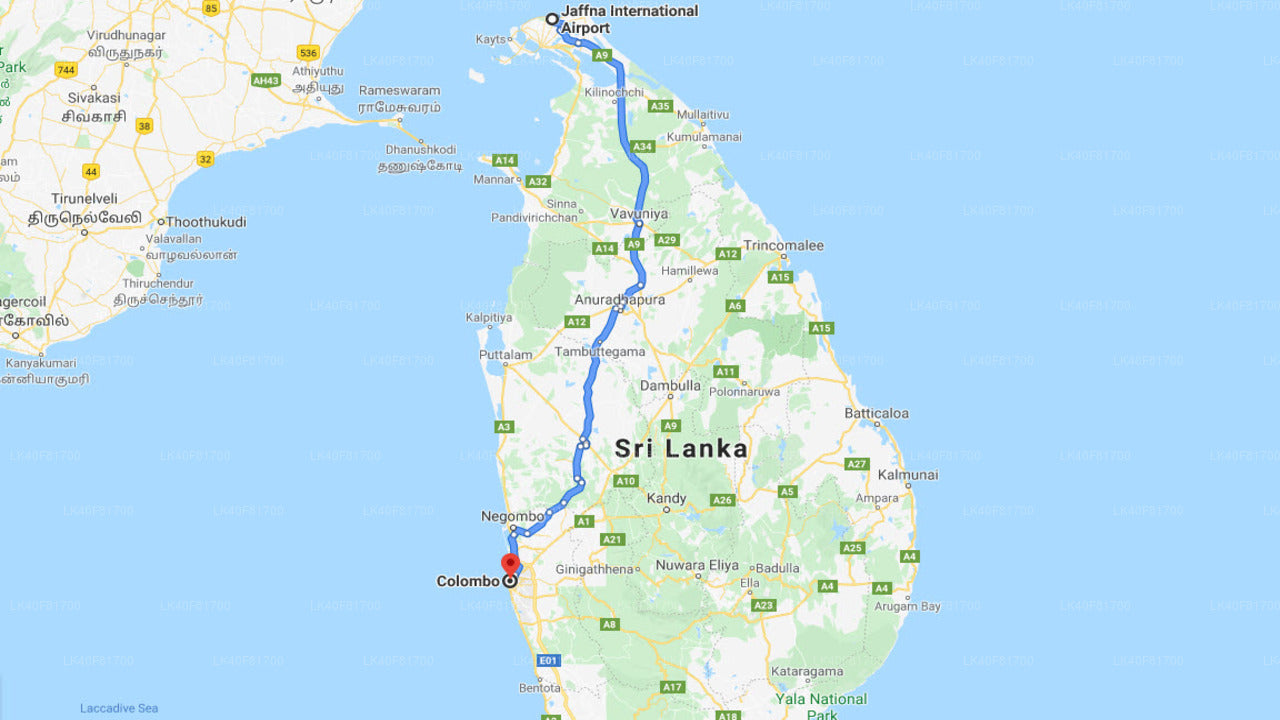 Jaffna (JAF) Airport  to Colombo City Private Transfer