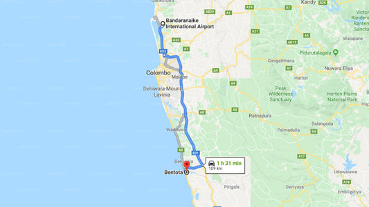 Transfer between Colombo Airport (CMB) and Saman Villa, Bentota