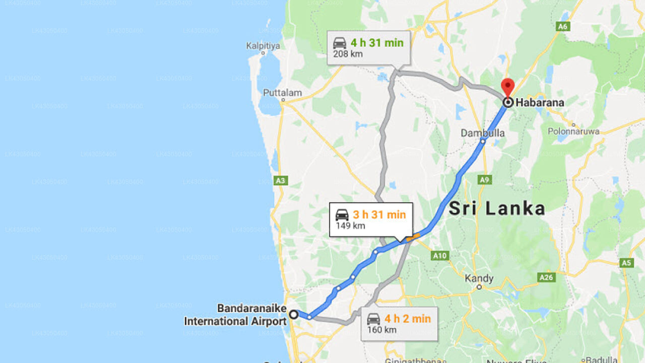 Transfer between Colombo Airport (CMB) and The Other Corner, Habarana