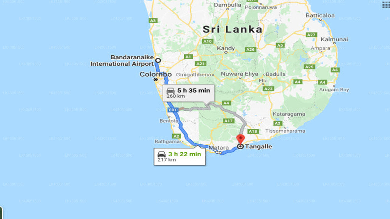 Transfer between Colombo Airport (CMB) and Amanwella, Tangalle