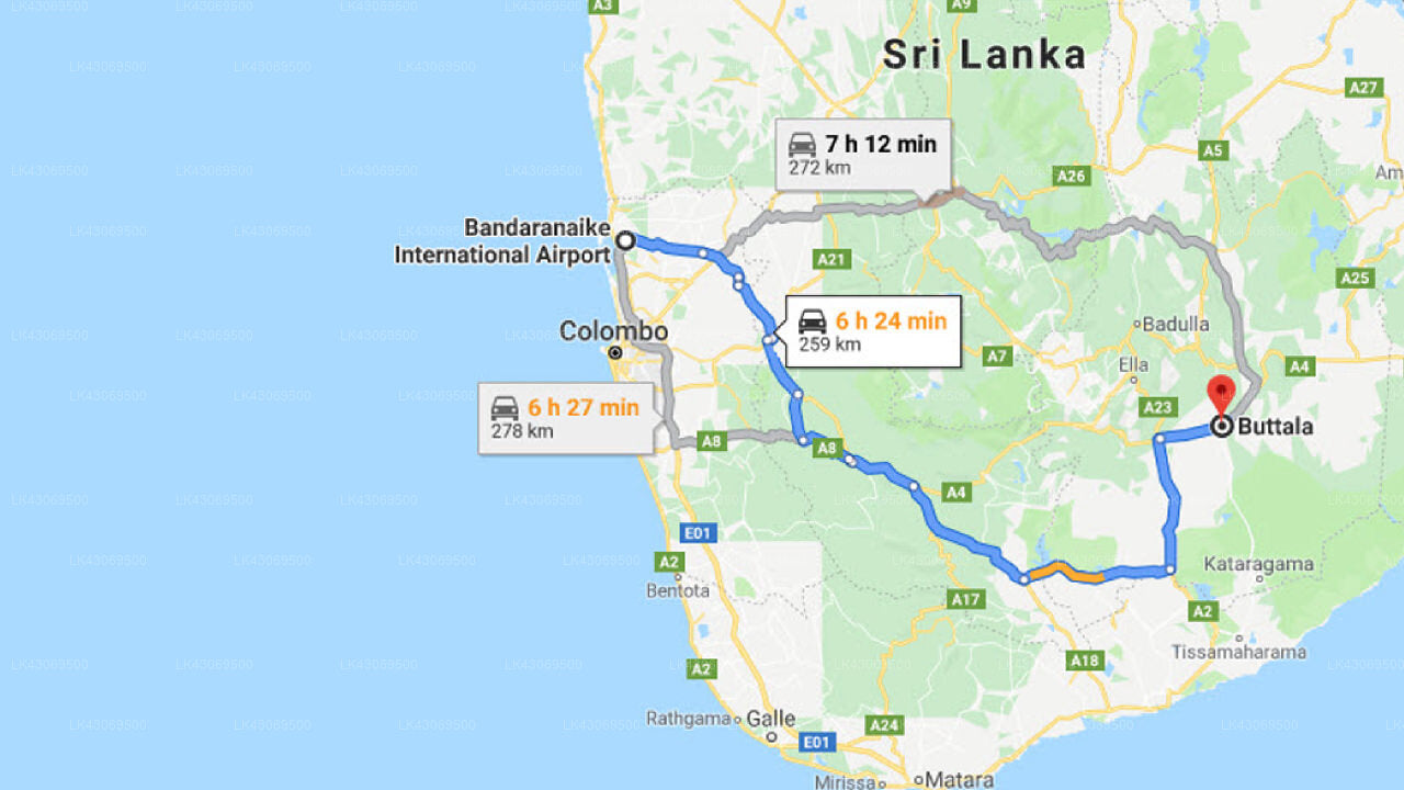 Transfer between Colombo Airport (CMB) and Kumbuk River, Buttala