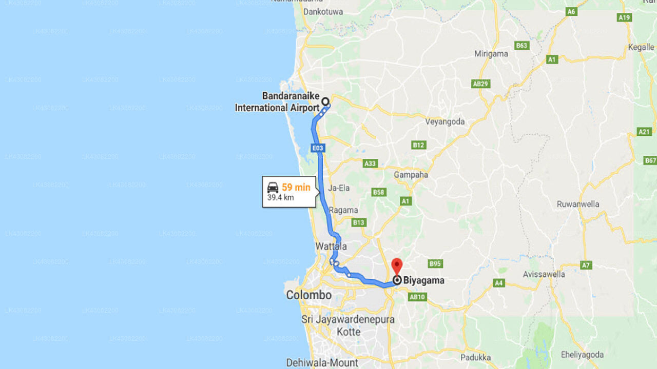 Transfer between Colombo Airport (CMB) and Patio, Biyagama