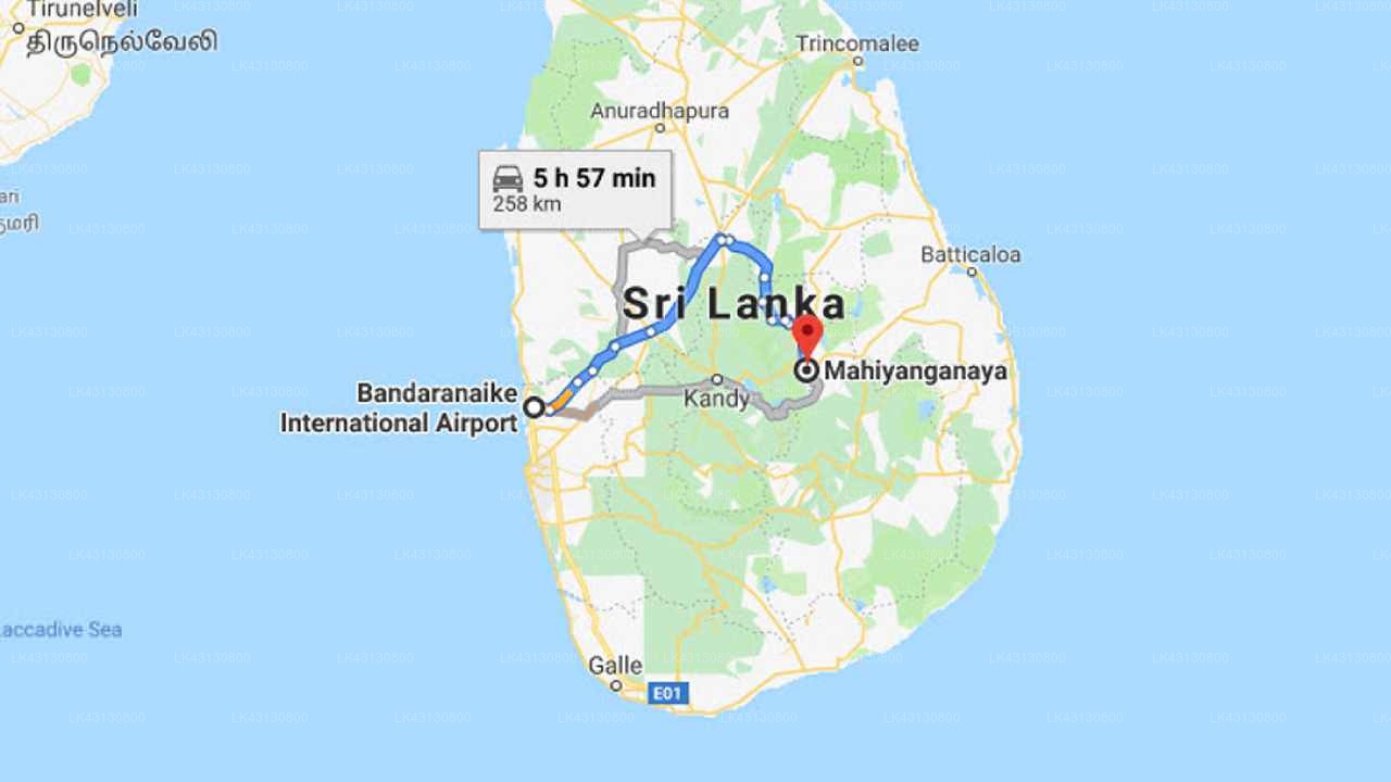 Transfer between Colombo Airport (CMB) and Tikiri Villa, Mahiyanganaya