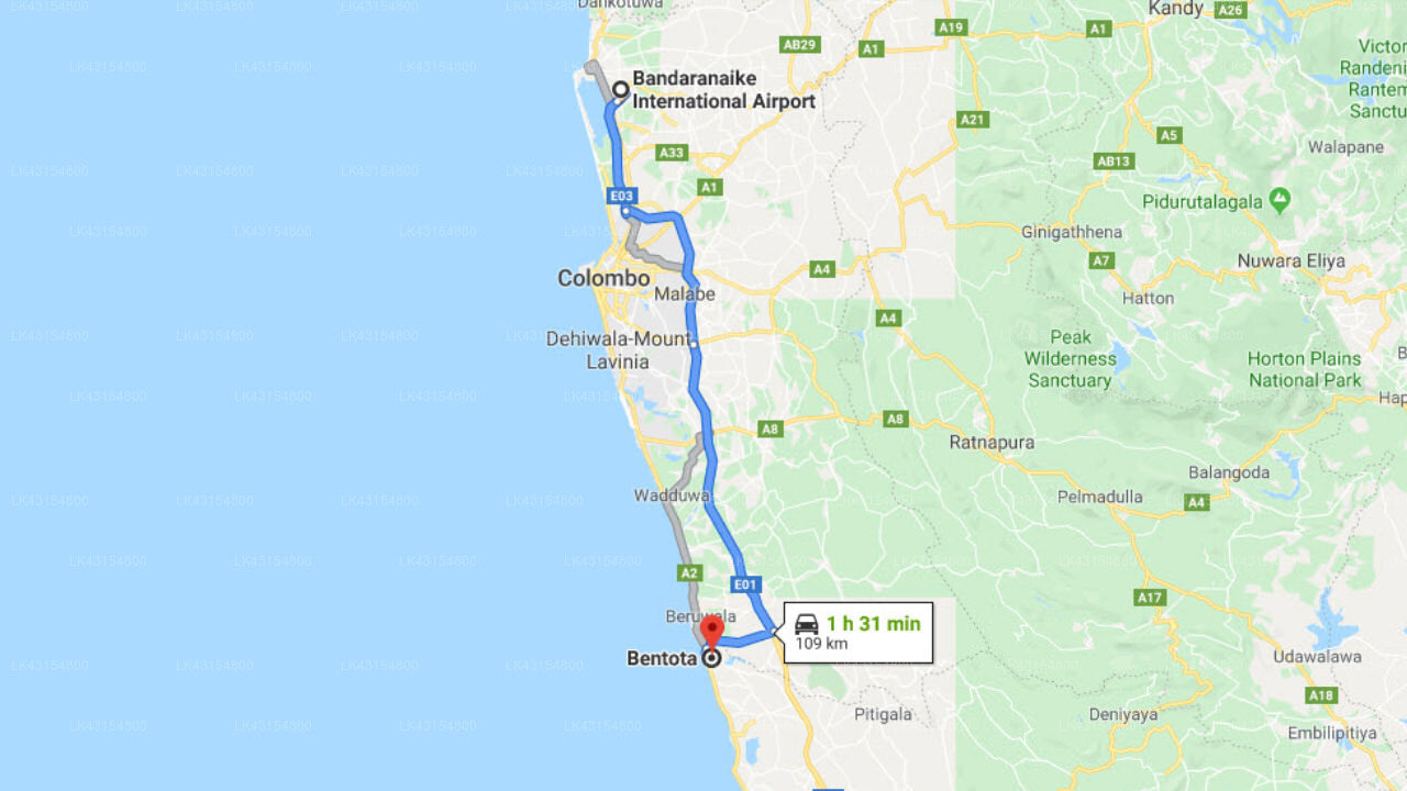 Transfer between Colombo Airport (CMB) and Marina Bentota, Bentota