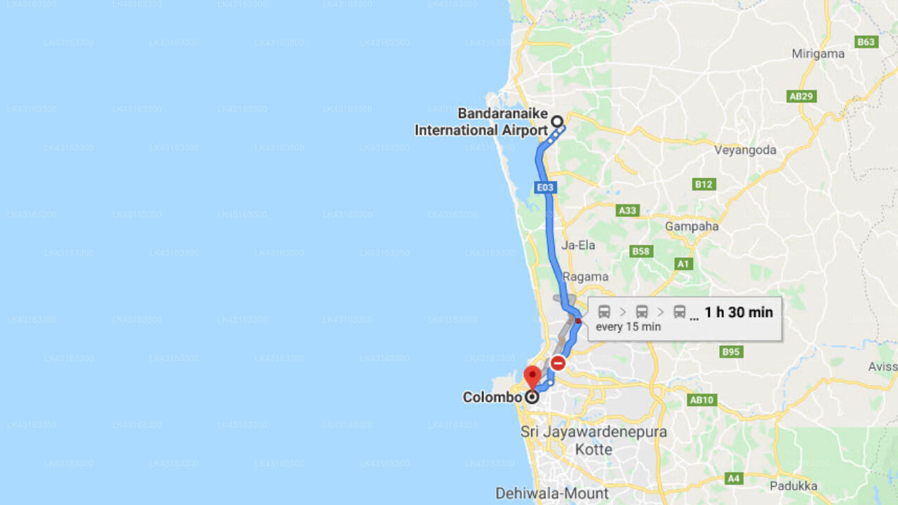 Transfer between Colombo Airport (CMB) and The Ocean Front, Colombo