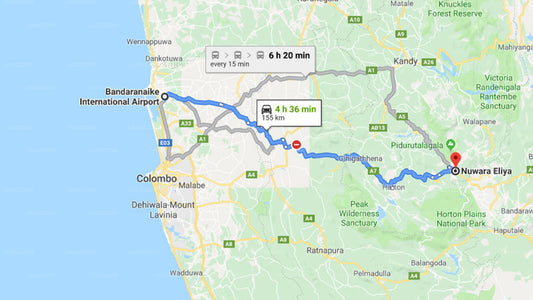 Transfer between Colombo Airport (CMB) and Hotels Jojos, Nuwara Eliya