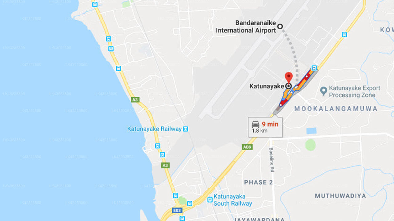 Transfer between Colombo Airport (CMB) and Niwahana Transit City Hotel, Katunayake