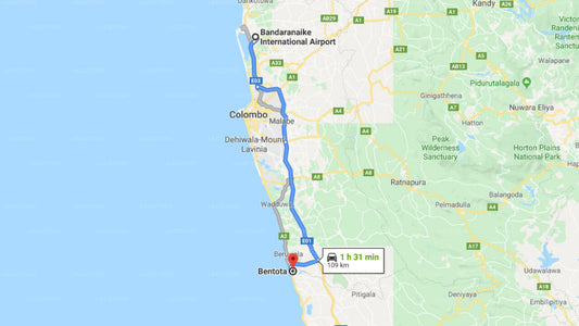 Transfer between Colombo Airport (CMB) and Rockery Villa, Bentota